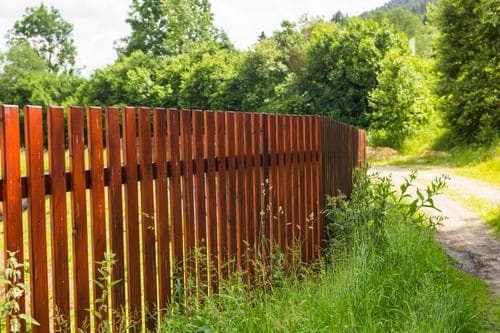 Newly installed cedar fence running alongside a landscaped Virginia walkway